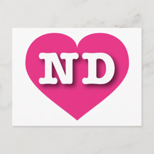 North Dakota Hot Pink Heart - I love ND Postcard