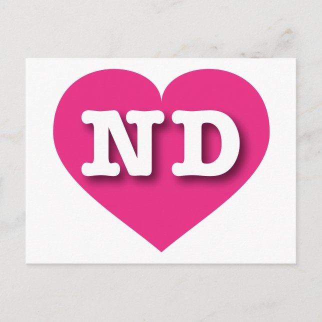 North Dakota Hot Pink Heart - I love ND Postcard (Front)