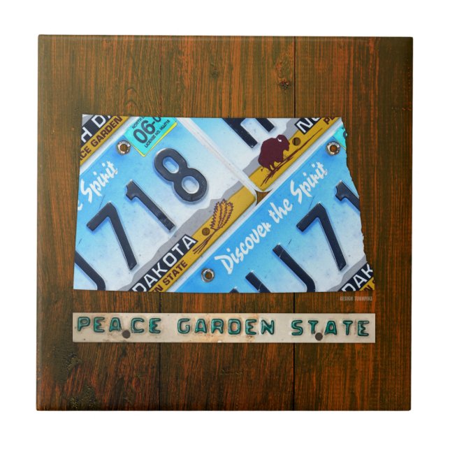 North Dakota License Plate Map Ceramic Tile (Front)