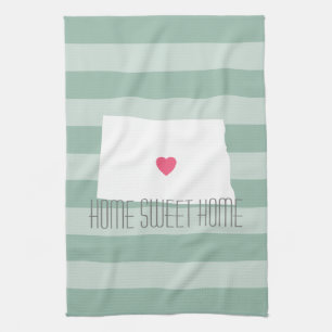 North Dakota Map Home State Love with Custom Heart Tea Towel