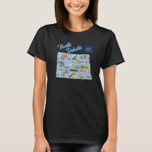 North Dakota Map Tourist Attractions Major Cities  T-Shirt