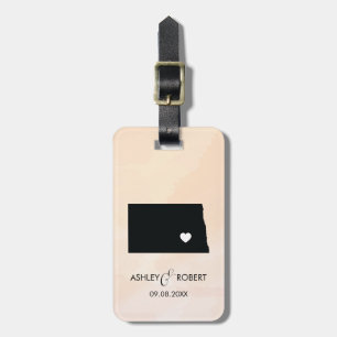 North Dakota Map Wedding Luggage Tag, Gift Luggage Tag
