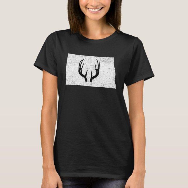 North Dakota ND Deer Hunting Shed Antlers T-Shirt (Front)