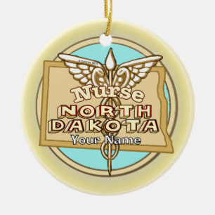 North Dakota Nurse Caduceus  Ceramic Tree Decoration