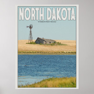 North Dakota - Old Farmstead - White Poster