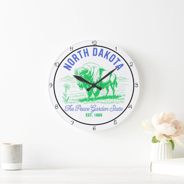 North Dakota Peace Garden State Bison  Large Clock (Home)
