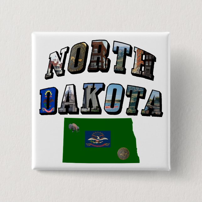 North Dakota Picture Text 15 Cm Square Badge (Front)