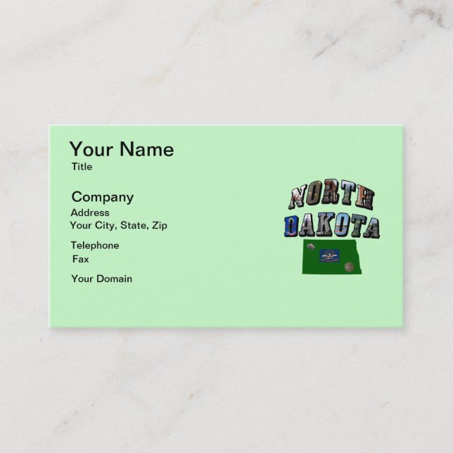 North Dakota Picture Text Business Card (Front)