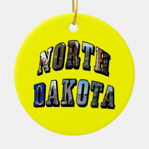 North Dakota Picture Text Ceramic Tree Decoration
