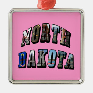 North Dakota Picture Text Metal Tree Decoration