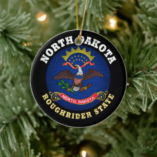 NORTH DAKOTA ROUGHRIDER STATE FLAG CERAMIC TREE DECORATION