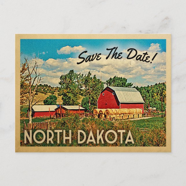 North Dakota Save The Date Farm Barn Rustic Announcement Postcard (Front)