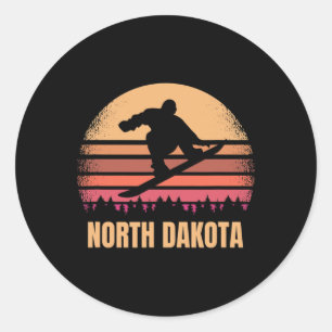 North Dakota Snowboarding Vintage Nd Boarder Retro Classic Round Sticker