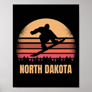 North Dakota Snowboarding Vintage Nd Boarder Retro Poster