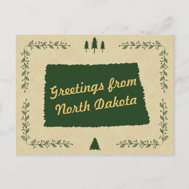North Dakota State Christmas Holiday Greetings Postcard (Front)