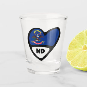 North Dakota State Flag In Heart, ND Shot Glass