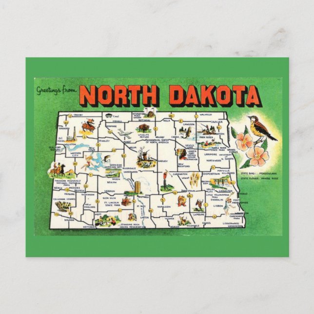 North Dakota State Map Postcard (Front)