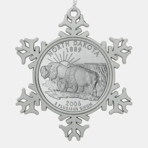 North Dakota State Quarter Snowflake Pewter Christmas Ornament