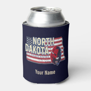 North Dakota State United States Retro Map Vintage Can Cooler