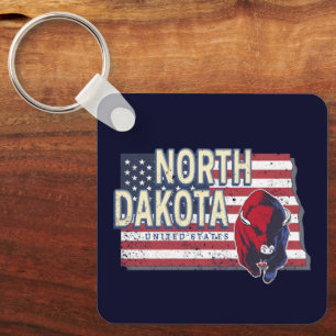 North Dakota State United States Retro Map Vintage Key Ring