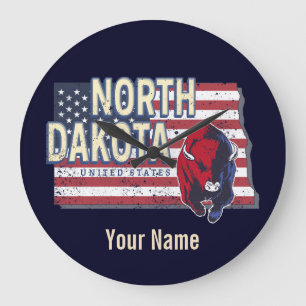 North Dakota State United States Retro Map Vintage Large Clock