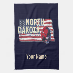 North Dakota State United States Retro Map Vintage Tea Towel