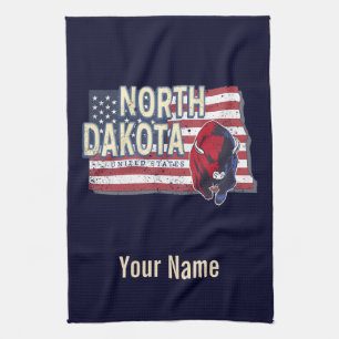 North Dakota State United States Retro Map Vintage Tea Towel