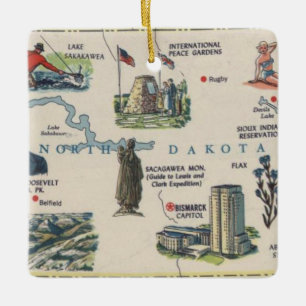 North Dakota Vintage Map Ceramic Ornament