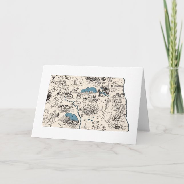 North Dakota Vintage Picture Map Greeting Card (Front)