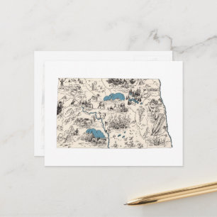 North Dakota Vintage Picture Map Postcard