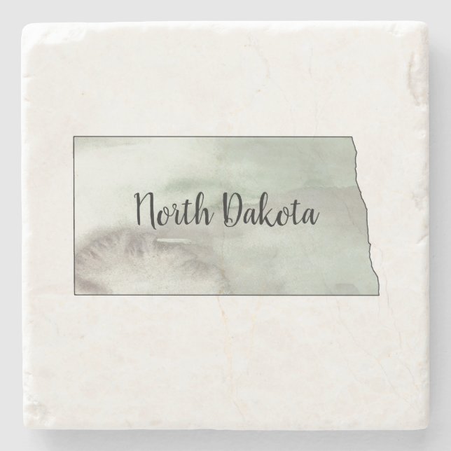 North Dakota Watercolor Painting Stone Coaster (Front)