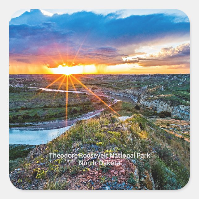 North Dakota's Theodore Roosevelt Park Square Sticker (Front)
