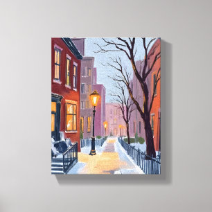 North End Winter Boston Watercolor Painting Canvas Print