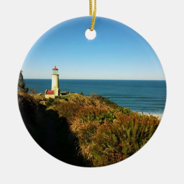 North Head Lighthouse, Cape Disappointment, WA Ceramic Tree Decoration (Front)