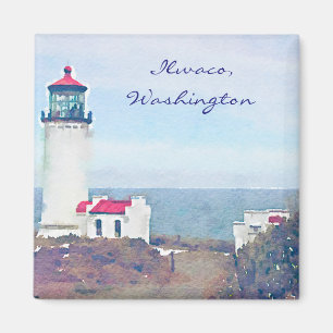 North Head Lighthouse Ilwaco, WA Watercolor Print Magnet