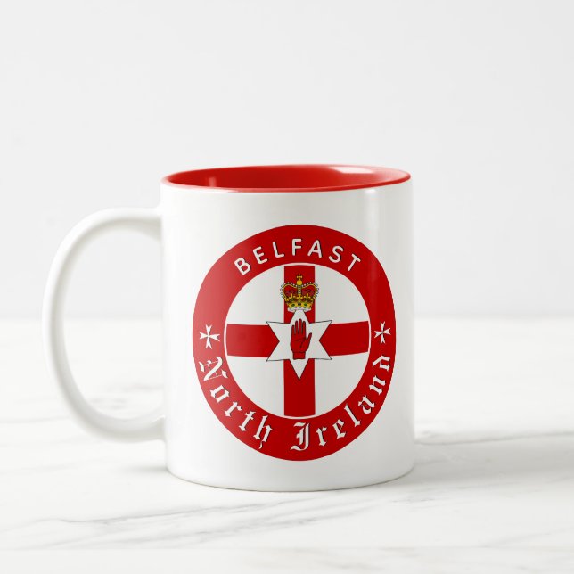 North Ireland Coffee Mug, Belfast, Ulster Flag Two-Tone Coffee Mug (Left)