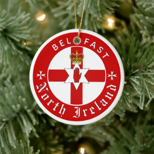 North Ireland Ornament, Belfast, Irish Ulster Flag Ceramic Tree Decoration
