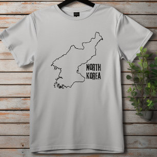 North Korea Country Map Line Korean Outline Border T-Shirt