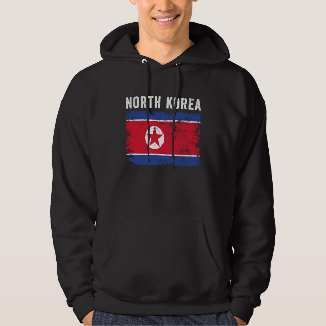 North Korea Flag Distressed  Men Women  North Kore Hoodie (Front)