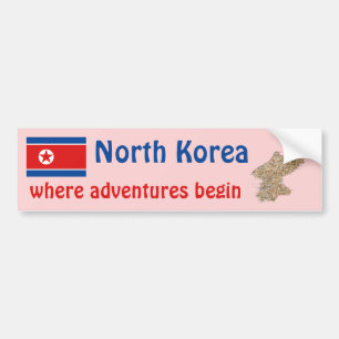 North Korea Flag + Map Bumper Sticker