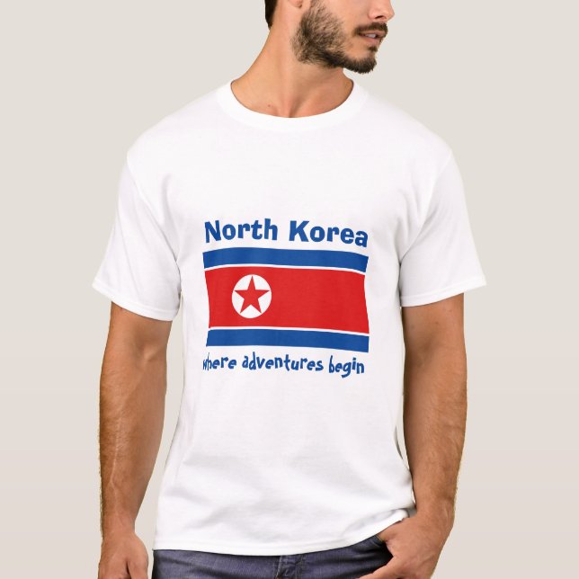 North Korea Flag + Map + Text T-Shirt (Front)