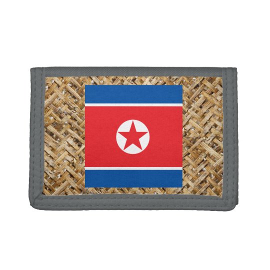 North Korea Flag on Textile themed Tri-fold Wallets