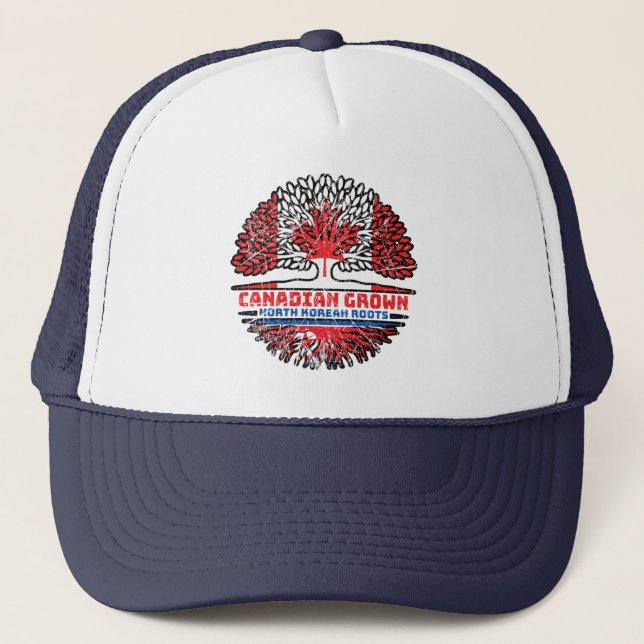 North Korea North Korean Canadian Canada Tree Trucker Hat (Front)