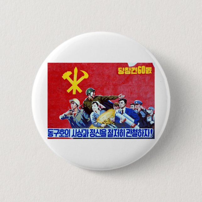 North Korean Communist Party Poster 6 Cm Round Badge (Front)