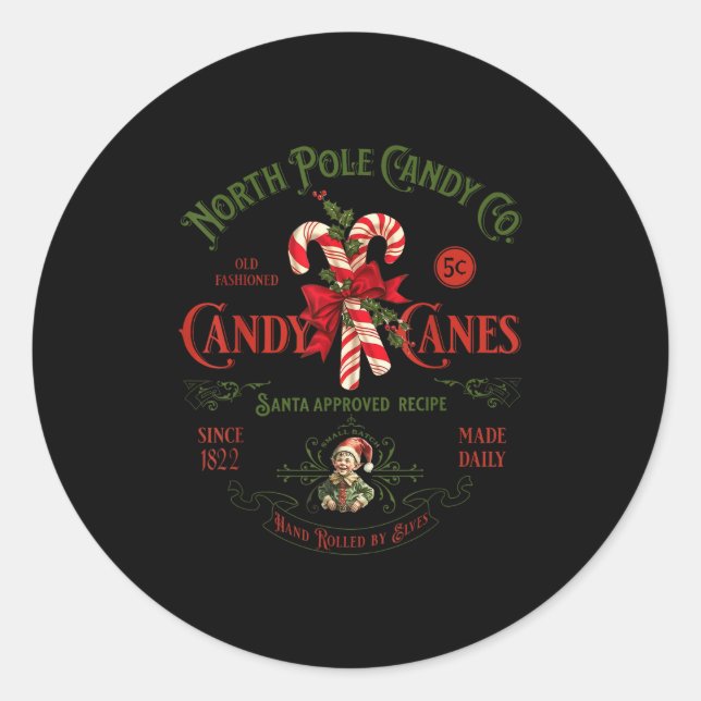 North Le Candy Co Candy Cane Funny Christmas Xmas  Classic Round Sticker (Front)