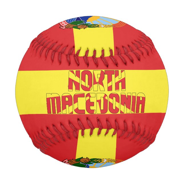 North Macedonia Flag and Coat of Arms Patriotic Baseball (Front)