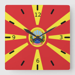 North Macedonia flag-coat of arms    Square Wall Clock