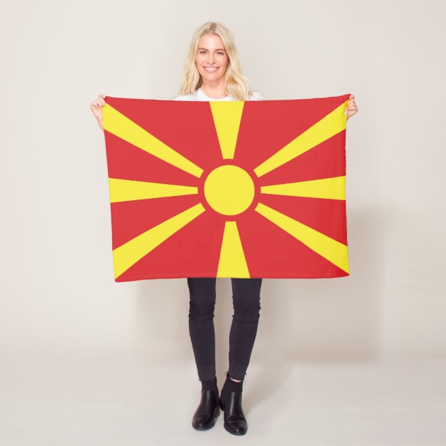 North Macedonia Flag Fleece Blanket (In Situ)