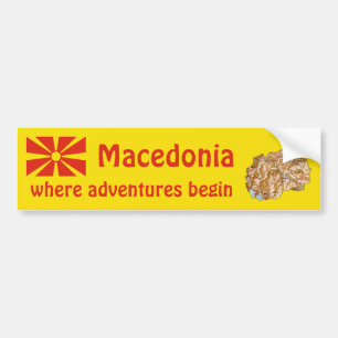 North Macedonia Flag + Map Bumper Sticker