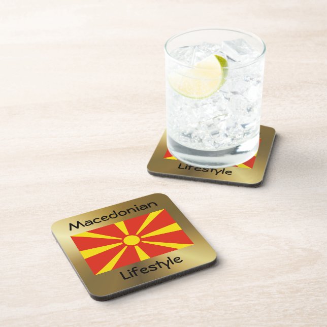North Macedonia Flag+Text Coaster (Right Side)
